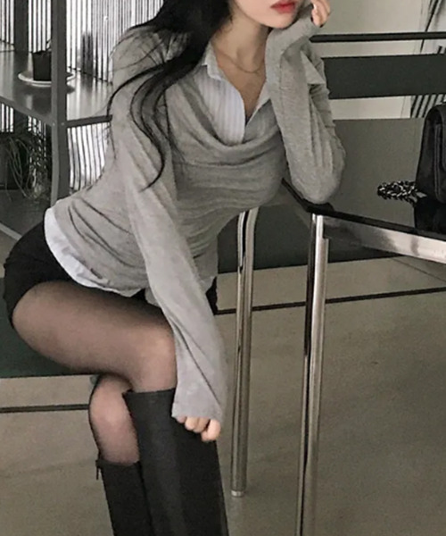 VIVID LADY(ビビッドレディー)の「ドレープネック シャツドッキングトップス(Tシャツ/カットソー・レディース・チャコールグレー/グレー/ブラック・FREE)」の22枚目の写真