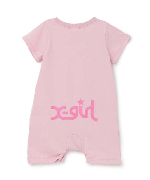 X-girl Stages(エックスガールステージス)の「キラッキーフレンズ ショートオール(ロンパース・キッズ・アイボリー/ピンク・70cm)」の3枚目の写真