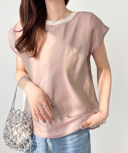 Eclat one(エクラワン)の「1枚で最旬レイヤード。チュールドッキングフレンチスリーブTシャツ(Tシャツ/カットソー・レディース・オフホワイト/ベージュ/ブラック・FREE)」の3枚目の写真