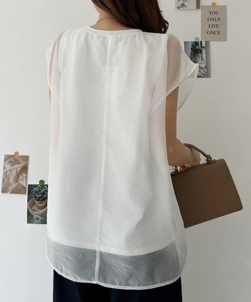 Eclat one(エクラワン)の「1枚で最旬レイヤード。チュールドッキングフレンチスリーブTシャツ(Tシャツ/カットソー・レディース・オフホワイト/ベージュ/ブラック・FREE)」の16枚目の写真