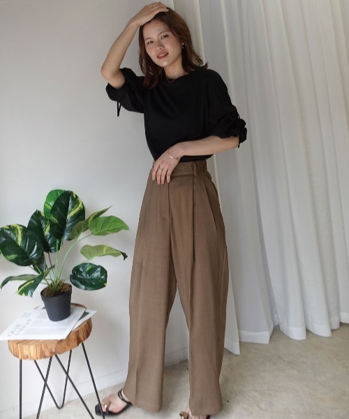 CORNERS(コーナーズ)の「異素材シャーリング袖トップス【接触冷感】(Tシャツ/カットソー・レディース・ブラック/オフホワイト・FREE)」の14枚目の写真