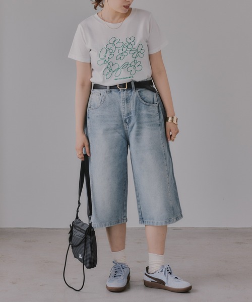 210nouve(トゥージュヌーブ)の「フラワー 刺繍 Tシャツ(Tシャツ/カットソー・レディース・ブラック/ホワイト/ミント/オートミール・FREE)」の11枚目の写真