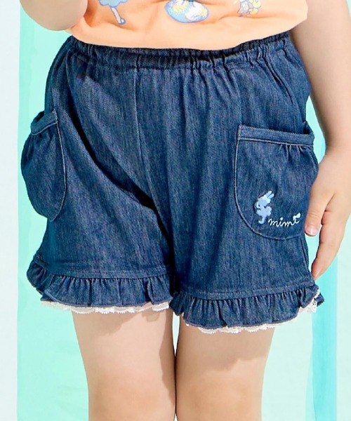 セール】デニム風ニットツイル 裾フリル ショートパンツ（その他パンツ
