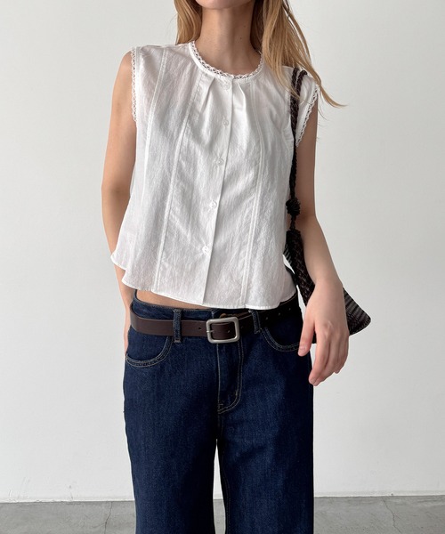 CANAL JEAN(キャナルジーン)の「HARING コットンレースノースリブラウス(シャツ/ブラウス・レディース・ホワイト・ONE SIZE)」の1枚目の写真
