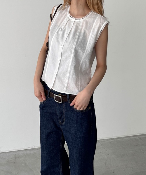 CANAL JEAN(キャナルジーン)の「HARING コットンレースノースリブラウス(シャツ/ブラウス・レディース・ホワイト・ONE SIZE)」の2枚目の写真