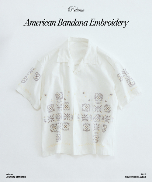 JOURNAL STANDARD relume(ジャーナルスタンダード レリューム)の「アメリカン バンダナ 刺繍 オープンカラー 半袖シャツ(シャツ/ブラウス・メンズ・ホワイト系その他/ブラック系その他/ベージュ系その他・MEDIUM/LARGE)」の1枚目の写真