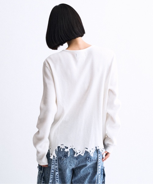 PHILTHEORY(フィルセオリー)の「Distressed waffle henry neck T-shirts / ディストレストワッフルヘンリーネックTシャツ(ニット/セーター・メンズ・ホワイト/ブラック・1/3/2)」の7枚目の写真