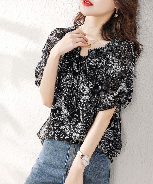 ONEP STAR(ワンピスター)の「ペイズリーギャザーブラウス(シャツ/ブラウス・レディース・ブラック/レッド・X-LARGE/LARGE/MEDIUM)」の10枚目の写真