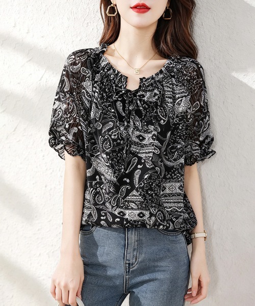 ONEP STAR(ワンピスター)の「ペイズリーギャザーブラウス(シャツ/ブラウス・レディース・ブラック/レッド・X-LARGE/LARGE/MEDIUM)」の12枚目の写真
