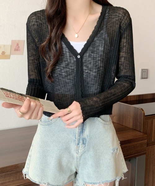 HAILY(ヘイリー)の「スカラップメローシアーカーディガン/冷房対策UVカット(カーディガン/ボレロ・レディース・アイボリー/ホワイト/ブラック/ライトピンク/ブルー・FREE)」の13枚目の写真