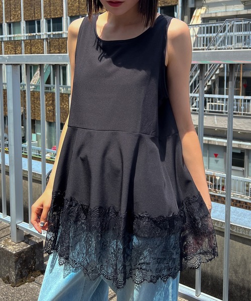 each(イーチ)の「裾レースサテンタンクトップ(Tシャツ/カットソー・レディース・ホワイト/ブラック・FREE)」の11枚目の写真