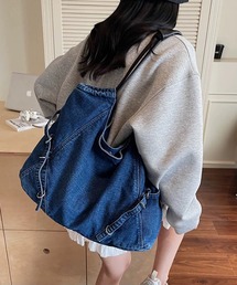 サイドベルトデザインデニムBIGトートバッグ