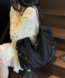 サイドベルトデザインデニムBIGトートバッグ