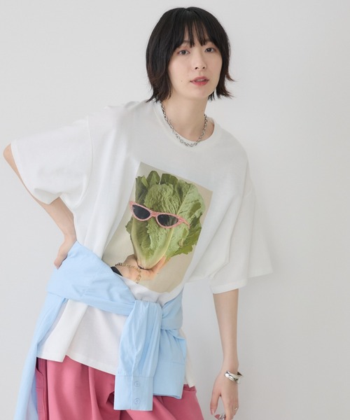 Paradise Picnic(パラダイスピクニック)の「サニーレタスモチーフTシャツ/イラストTシャツ(Tシャツ/カットソー・レディース・ホワイト/ブラック・FREE)」の2枚目の写真