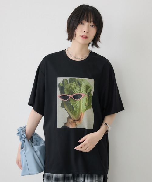 Paradise Picnic(パラダイスピクニック)の「サニーレタスモチーフTシャツ/イラストTシャツ(Tシャツ/カットソー・レディース・ホワイト/ブラック・FREE)」の11枚目の写真