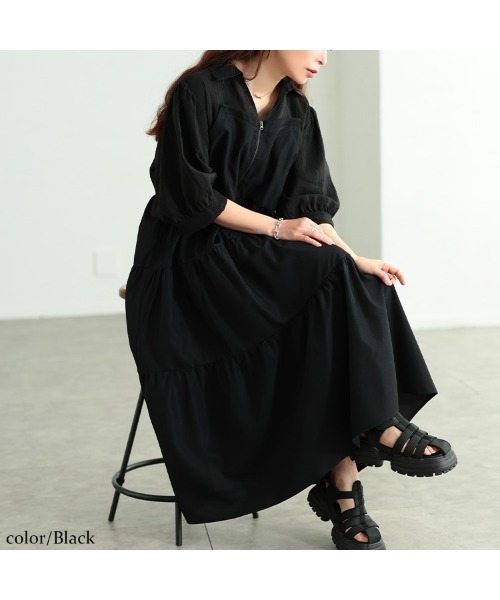 GOLDJAPAN(ゴールドジャパン)の「ビスチェドッキングZIPティアードワンピース【大きいサイズ対応】(ワンピース・レディース・ブラック・LL/3L/4L/5L)」の6枚目の写真