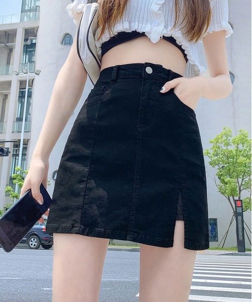 MAISON DE THERESE(メゾン ド テレーズ)の「スリットデニムミニスカート キュロット A ライン(デニムスカート・レディース・Black/ブルー・S/L/M)」の1枚目の写真