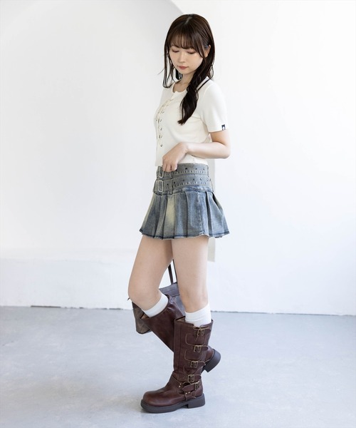 clear（クリア）の「フロントスピンドル半袖リブカットソー［骨格ストレート／カジュアル／韓国ファッション／Y2K］（Tシャツ/カットソー・レディース・アイボリー/ブラック/ピンク/サックスブルー/ネイビー・F）」の8枚目の写真