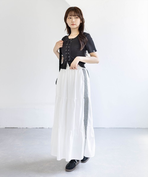 clear（クリア）の「フロントスピンドル半袖リブカットソー［骨格ストレート／カジュアル／韓国ファッション／Y2K］（Tシャツ/カットソー・レディース・アイボリー/ブラック/ピンク/サックスブルー/ネイビー・F）」の11枚目の写真