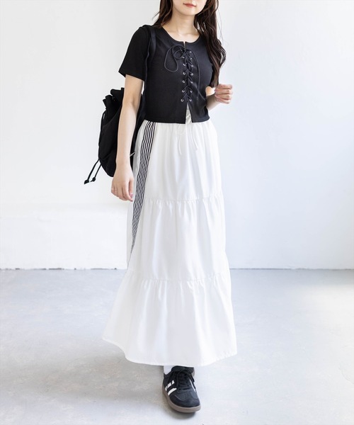 clear（クリア）の「フロントスピンドル半袖リブカットソー［骨格ストレート／カジュアル／韓国ファッション／Y2K］（Tシャツ/カットソー・レディース・アイボリー/ブラック/ピンク/サックスブルー/ネイビー・F）」の14枚目の写真
