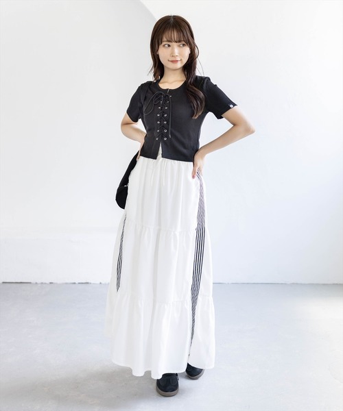 clear（クリア）の「フロントスピンドル半袖リブカットソー［骨格ストレート／カジュアル／韓国ファッション／Y2K］（Tシャツ/カットソー・レディース・アイボリー/ブラック/ピンク/サックスブルー/ネイビー・F）」の13枚目の写真