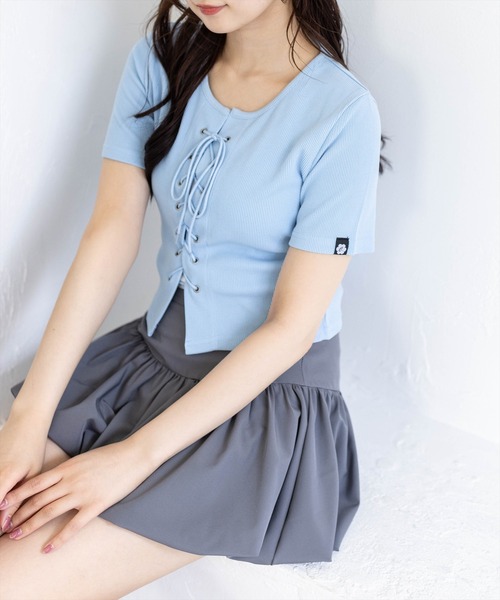 clear（クリア）の「フロントスピンドル半袖リブカットソー［骨格ストレート／カジュアル／韓国ファッション／Y2K］（Tシャツ/カットソー・レディース・アイボリー/ブラック/ピンク/サックスブルー/ネイビー・F）」の22枚目の写真