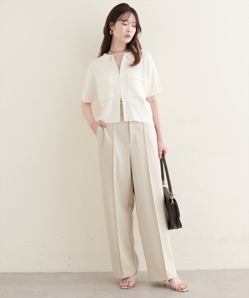 natural couture（ナチュラルクチュール）の「衿付き半袖ZIPカーディガン（カーディガン/ボレロ・レディース・ネイビー/ブラウン/オフホワイト/サックスブルー・FREE）」の8枚目の写真