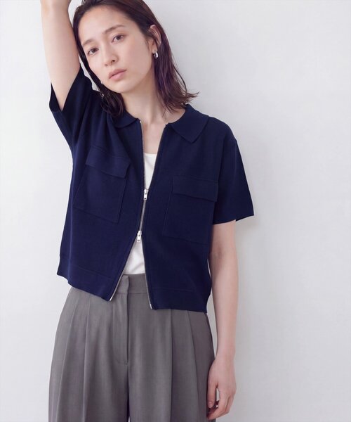 natural couture（ナチュラルクチュール）の「衿付き半袖ZIPカーディガン（カーディガン/ボレロ・レディース・ネイビー/ブラウン/オフホワイト/サックスブルー・FREE）」の21枚目の写真