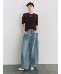 ウエストゴムサイドタックデニムパンツ