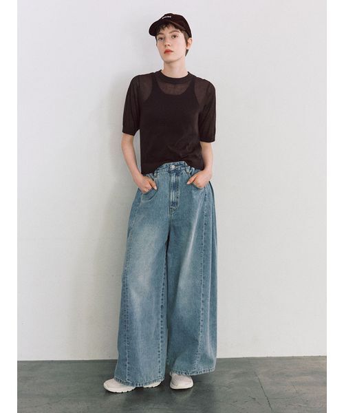 emmi(エミ)の「ウエストゴムサイドタックデニムパンツ(デニムパンツ・レディース・ブラック/ブルー・1/0)」の3枚目の写真