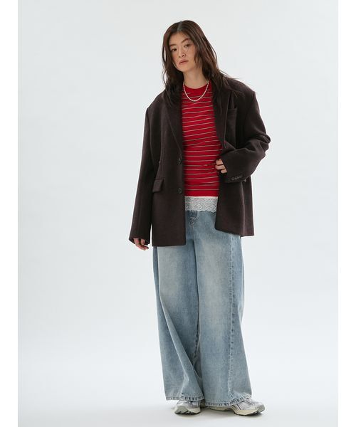 emmi(エミ)の「ウエストゴムサイドタックデニムパンツ(デニムパンツ・レディース・ブラック/ブルー・1/0)」の14枚目の写真