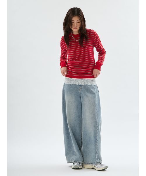 emmi(エミ)の「ウエストゴムサイドタックデニムパンツ(デニムパンツ・レディース・ブラック/ブルー・1/0)」の15枚目の写真