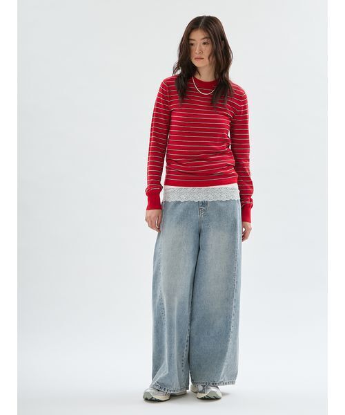 emmi(エミ)の「ウエストゴムサイドタックデニムパンツ(デニムパンツ・レディース・ブラック/ブルー・1/0)」の16枚目の写真