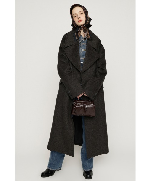SLY(スライ)の「BIG COLLAR DOUBLE LONG COAT ビッグカラーダブルミディコート 秋服 冬服(ステンカラーコート・レディース・ブラック/杢グレー/ブラウン/マルチ・FREE)」の2枚目の写真
