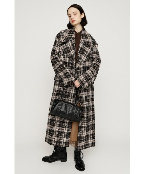SLY(スライ)の「BIG COLLAR DOUBLE LONG COAT ビッグカラーダブルミディコート 秋服 冬服(ステンカラーコート・レディース・ブラック/杢グレー/ブラウン/マルチ・FREE)」の4枚目の写真
