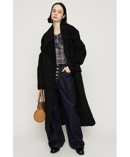 SLY(スライ)の「BIG COLLAR DOUBLE LONG COAT ビッグカラーダブルミディコート 秋服 冬服(ステンカラーコート・レディース・ブラック/杢グレー/ブラウン/マルチ・FREE)」の1枚目の写真