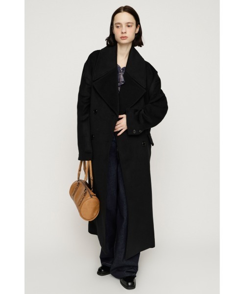 SLY(スライ)の「BIG COLLAR DOUBLE LONG COAT ビッグカラーダブルミディコート 秋服 冬服(ステンカラーコート・レディース・ブラック/杢グレー/ブラウン/マルチ・FREE)」の5枚目の写真