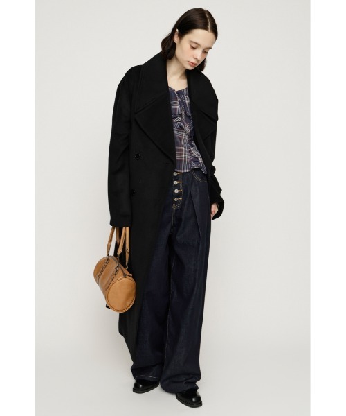SLY(スライ)の「BIG COLLAR DOUBLE LONG COAT ビッグカラーダブルミディコート 秋服 冬服(ステンカラーコート・レディース・ブラック/杢グレー/ブラウン/マルチ・FREE)」の6枚目の写真