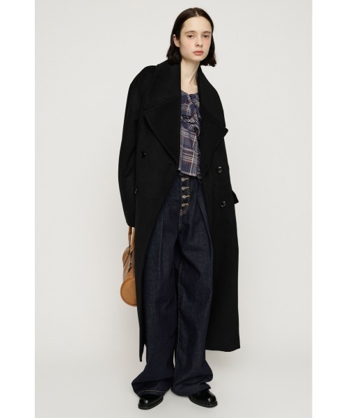 SLY(スライ)の「BIG COLLAR DOUBLE LONG COAT ビッグカラーダブルミディコート 秋服 冬服(ステンカラーコート・レディース・ブラック/杢グレー/ブラウン/マルチ・FREE)」の7枚目の写真