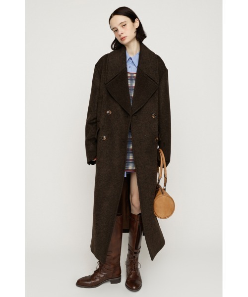 SLY(スライ)の「BIG COLLAR DOUBLE LONG COAT ビッグカラーダブルミディコート 秋服 冬服(ステンカラーコート・レディース・ブラック/杢グレー/ブラウン/マルチ・FREE)」の22枚目の写真