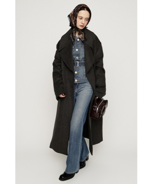SLY(スライ)の「BIG COLLAR DOUBLE LONG COAT ビッグカラーダブルミディコート 秋服 冬服(ステンカラーコート・レディース・ブラック/杢グレー/ブラウン/マルチ・FREE)」の9枚目の写真