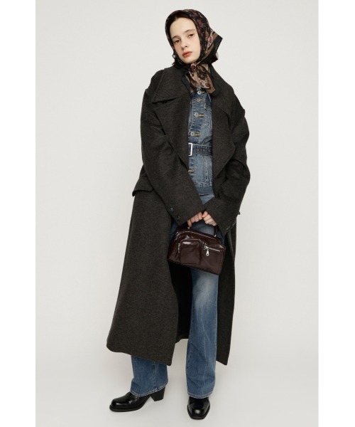 SLY(スライ)の「BIG COLLAR DOUBLE LONG COAT ビッグカラーダブルミディコート 秋服 冬服(ステンカラーコート・レディース・ブラック/杢グレー/ブラウン/マルチ・FREE)」の10枚目の写真