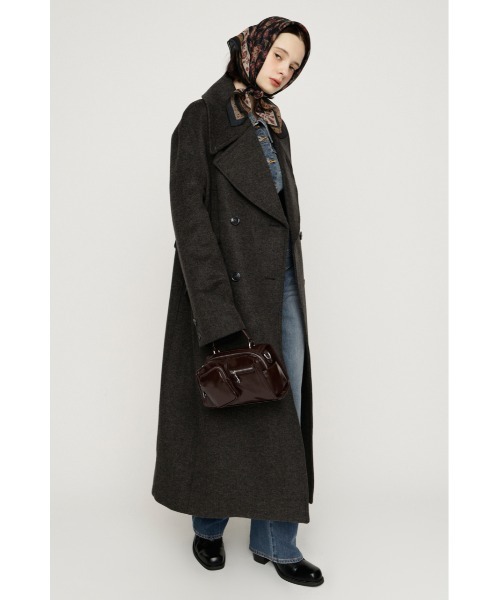 SLY(スライ)の「BIG COLLAR DOUBLE LONG COAT ビッグカラーダブルミディコート 秋服 冬服(ステンカラーコート・レディース・ブラック/杢グレー/ブラウン/マルチ・FREE)」の11枚目の写真