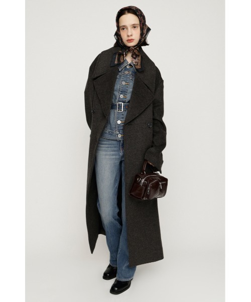 SLY(スライ)の「BIG COLLAR DOUBLE LONG COAT ビッグカラーダブルミディコート 秋服 冬服(ステンカラーコート・レディース・ブラック/杢グレー/ブラウン/マルチ・FREE)」の12枚目の写真