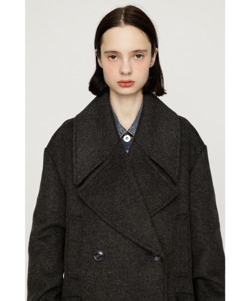 SLY(スライ)の「BIG COLLAR DOUBLE LONG COAT ビッグカラーダブルミディコート 秋服 冬服(ステンカラーコート・レディース・ブラック/杢グレー/ブラウン/マルチ・FREE)」の16枚目の写真
