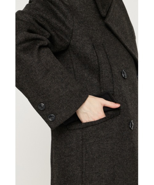SLY(スライ)の「BIG COLLAR DOUBLE LONG COAT ビッグカラーダブルミディコート 秋服 冬服(ステンカラーコート・レディース・ブラック/杢グレー/ブラウン/マルチ・FREE)」の17枚目の写真