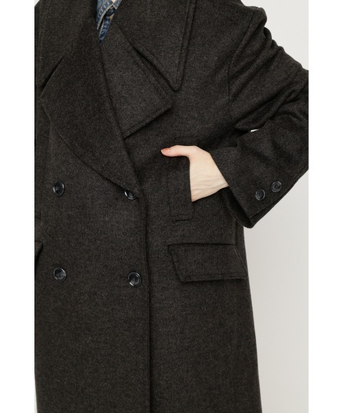 SLY(スライ)の「BIG COLLAR DOUBLE LONG COAT ビッグカラーダブルミディコート 秋服 冬服(ステンカラーコート・レディース・ブラック/杢グレー/ブラウン/マルチ・FREE)」の18枚目の写真