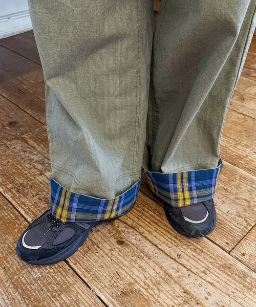 DOUBLE NAME(ダブルネーム)の「ヘリンボーンツイル×チェック タックワイドパンツ(その他パンツ・レディース・カーキ/オレンジ/ブラック・FREE)」の11枚目の写真