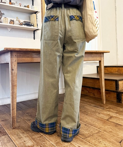 DOUBLE NAME(ダブルネーム)の「ヘリンボーンツイル×チェック タックワイドパンツ(その他パンツ・レディース・カーキ/オレンジ/ブラック・FREE)」の5枚目の写真