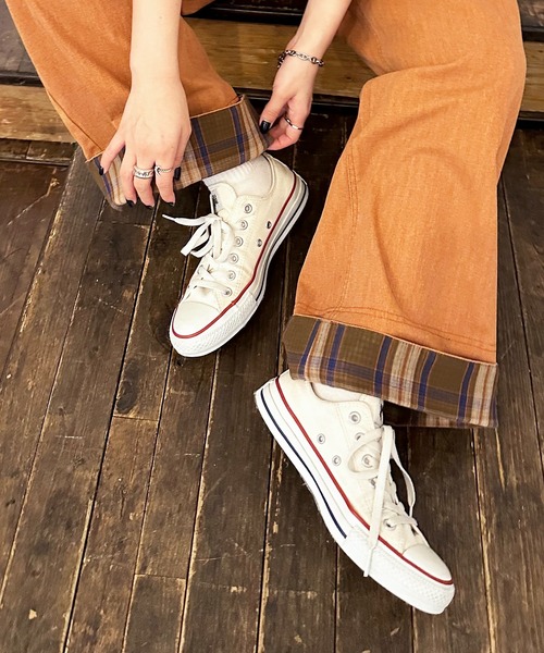 DOUBLE NAME(ダブルネーム)の「ヘリンボーンツイル×チェック タックワイドパンツ(その他パンツ・レディース・カーキ/オレンジ/ブラック・FREE)」の7枚目の写真